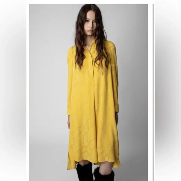 NWT | Zadig & Voltaire Rallye Chains Silk Dress 100% Silk Buttercup Yellow - Picture 2 of 8